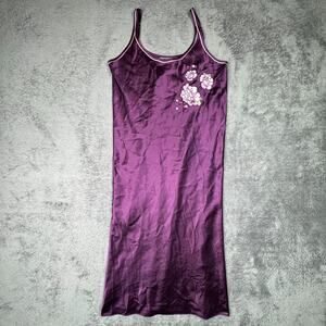 Morgan Taylor Intimates Y2K Slip Dress Purple Floral Satin Babydoll Lingerie S